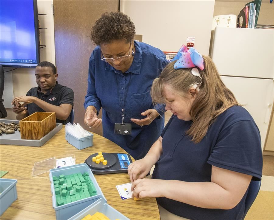   Students working on functional skills with the help of a Functional Skills Enrichment Teacher.